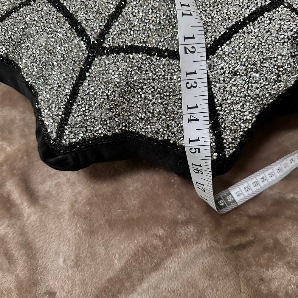 Sparkles Home Spider Web Rhinestone Pillow Black Silver 16in Gothic Decor NEW